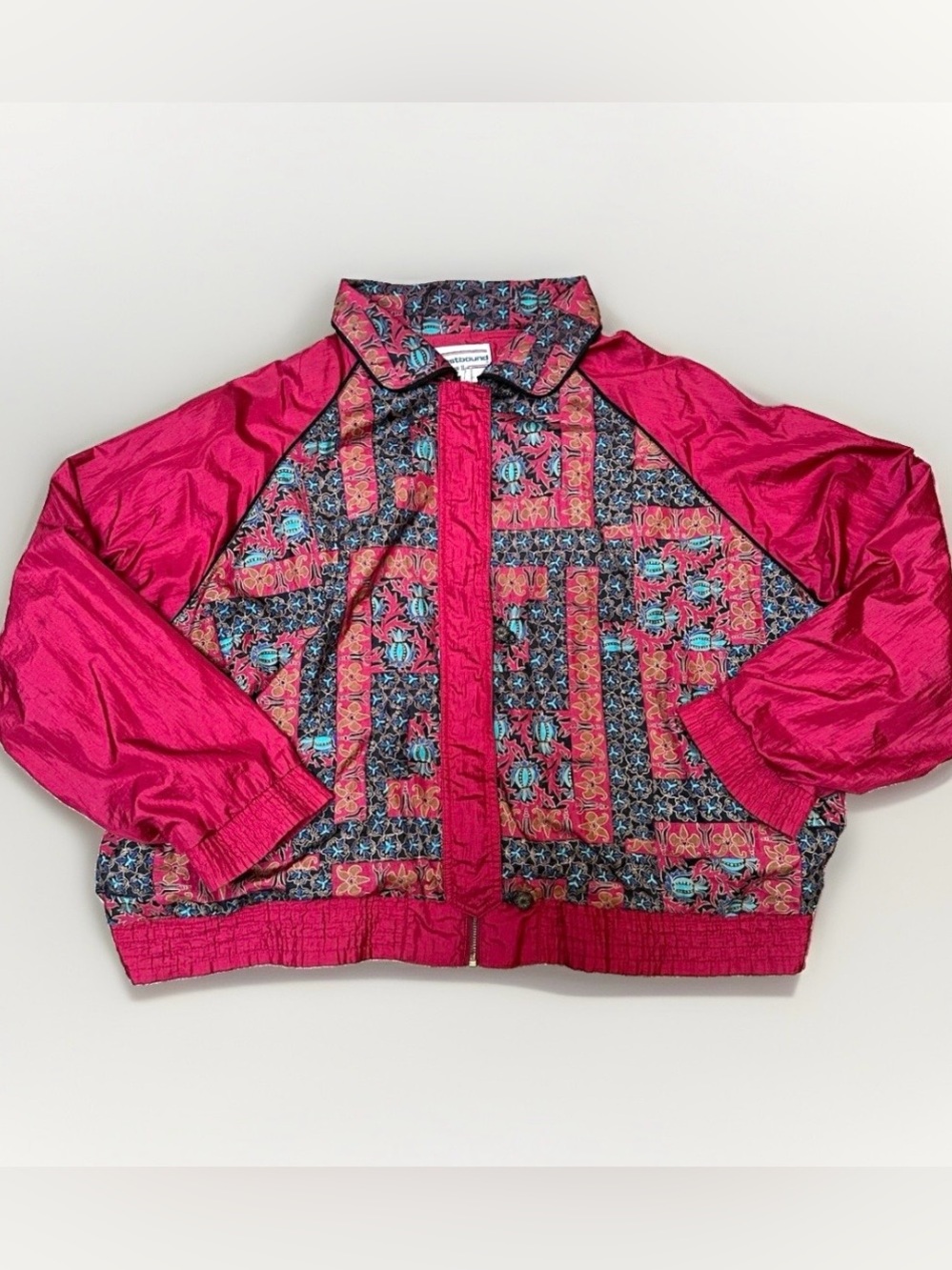 VTG 90s Women’s Plus 3X Floral Burgundy Windbreaker Jacket Multicolor Full Zip